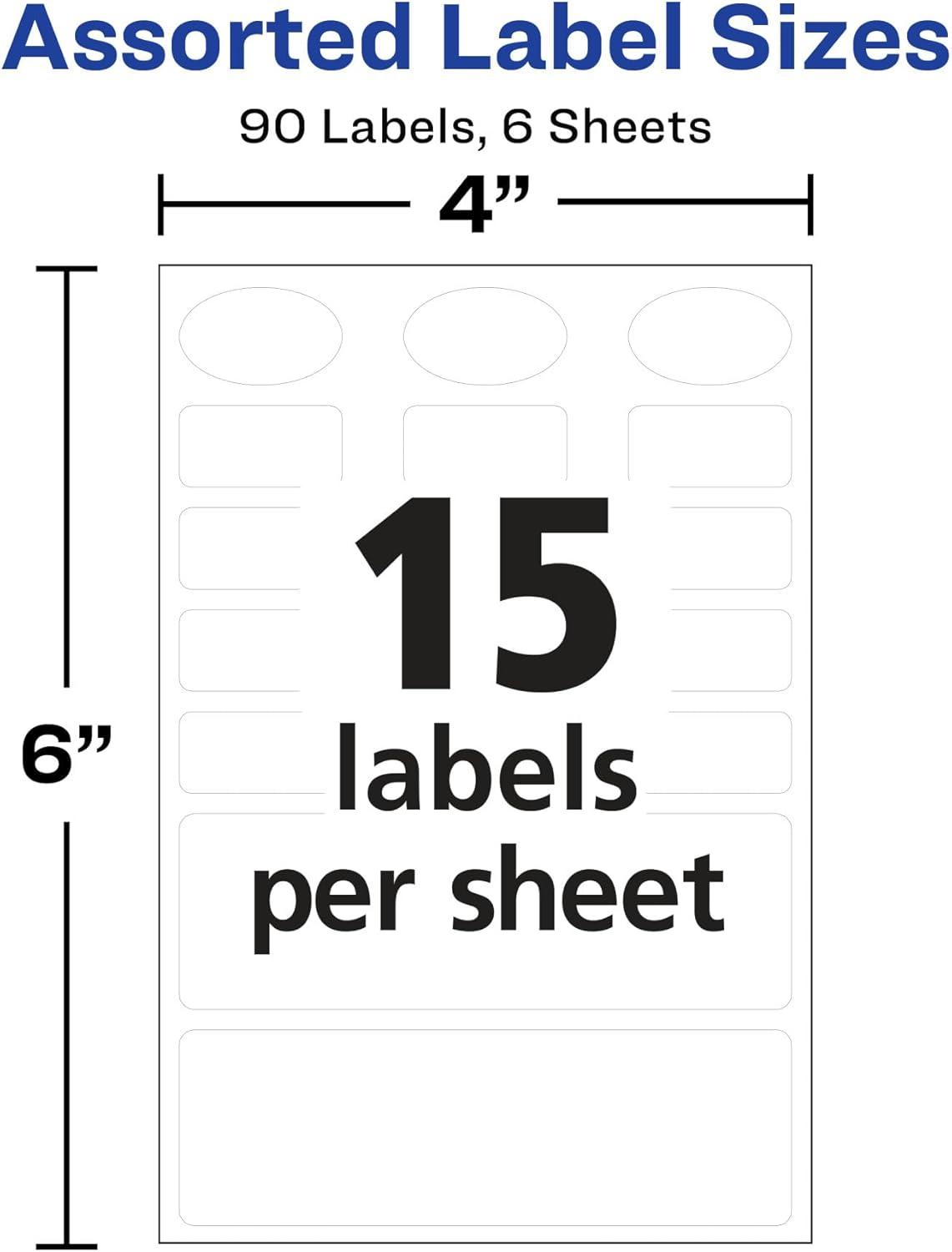 imageAvery NoIron Fabric Labels Assorted Shapes and Sizes Washer and DryerSafe Waterproof Labels NonPrintable 45 Total 407002 Pack
