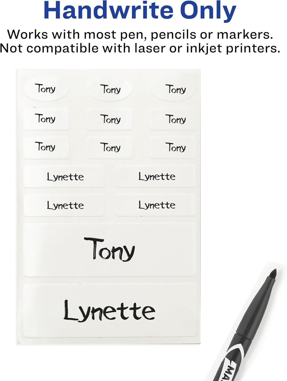 imageAvery NoIron Fabric Labels Assorted Shapes and Sizes Washer and DryerSafe Waterproof Labels NonPrintable 45 Total 407002 Pack