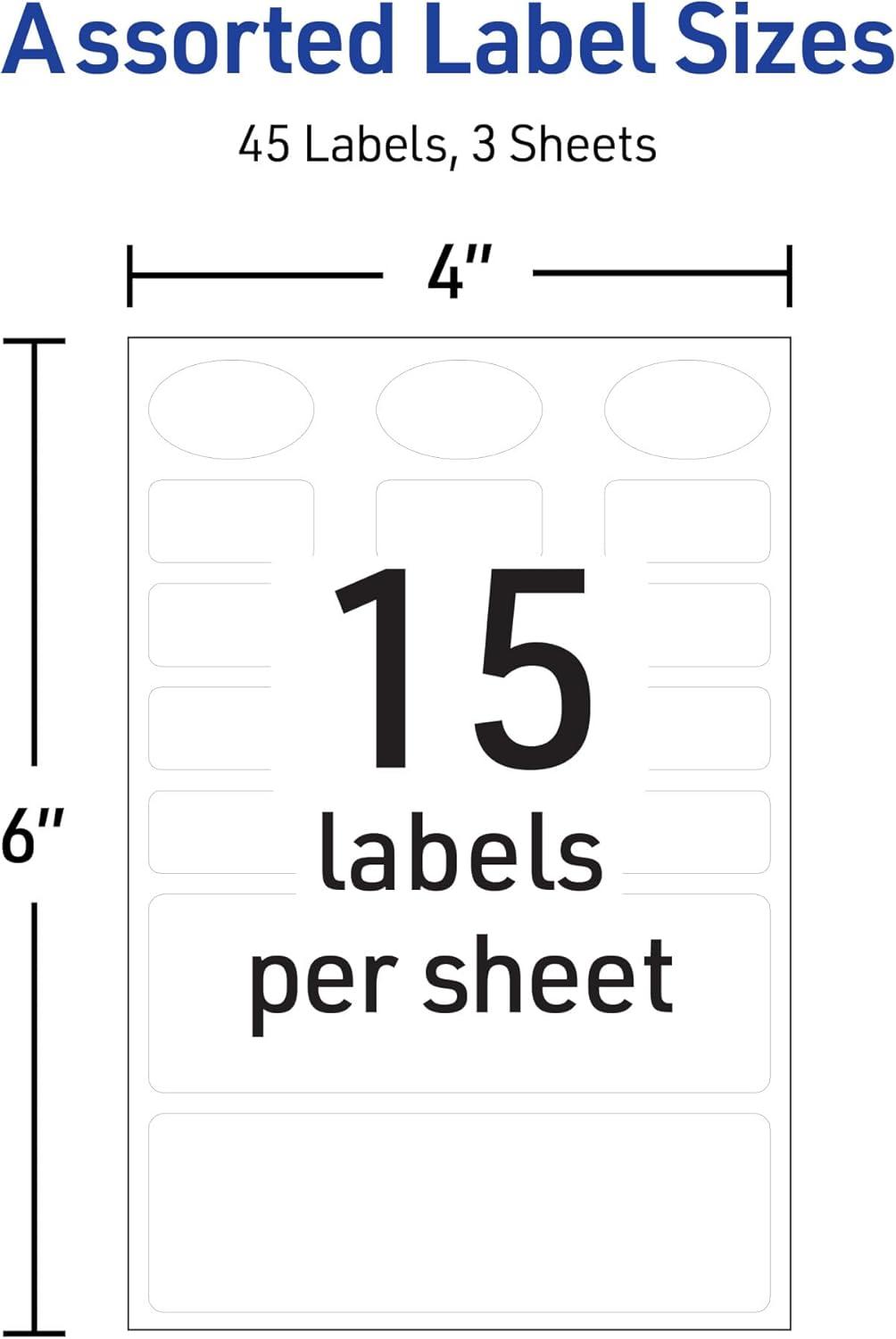 imageAvery NoIron Fabric Labels Assorted Shapes and Sizes Washer and DryerSafe Waterproof Labels NonPrintable 45 Total 407004 in X 6 in