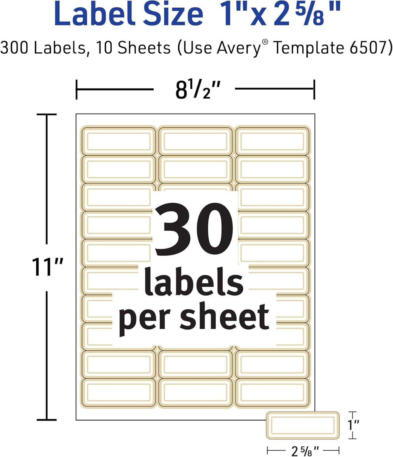 imageAvery Printable Address Labels 1quot x 258quot Matte White with Metallic Gold Borders Permanent Laser ampamp Inkjet Compatible 300 Blank Mailing Labels Great for Weddings Favors and More 6507
