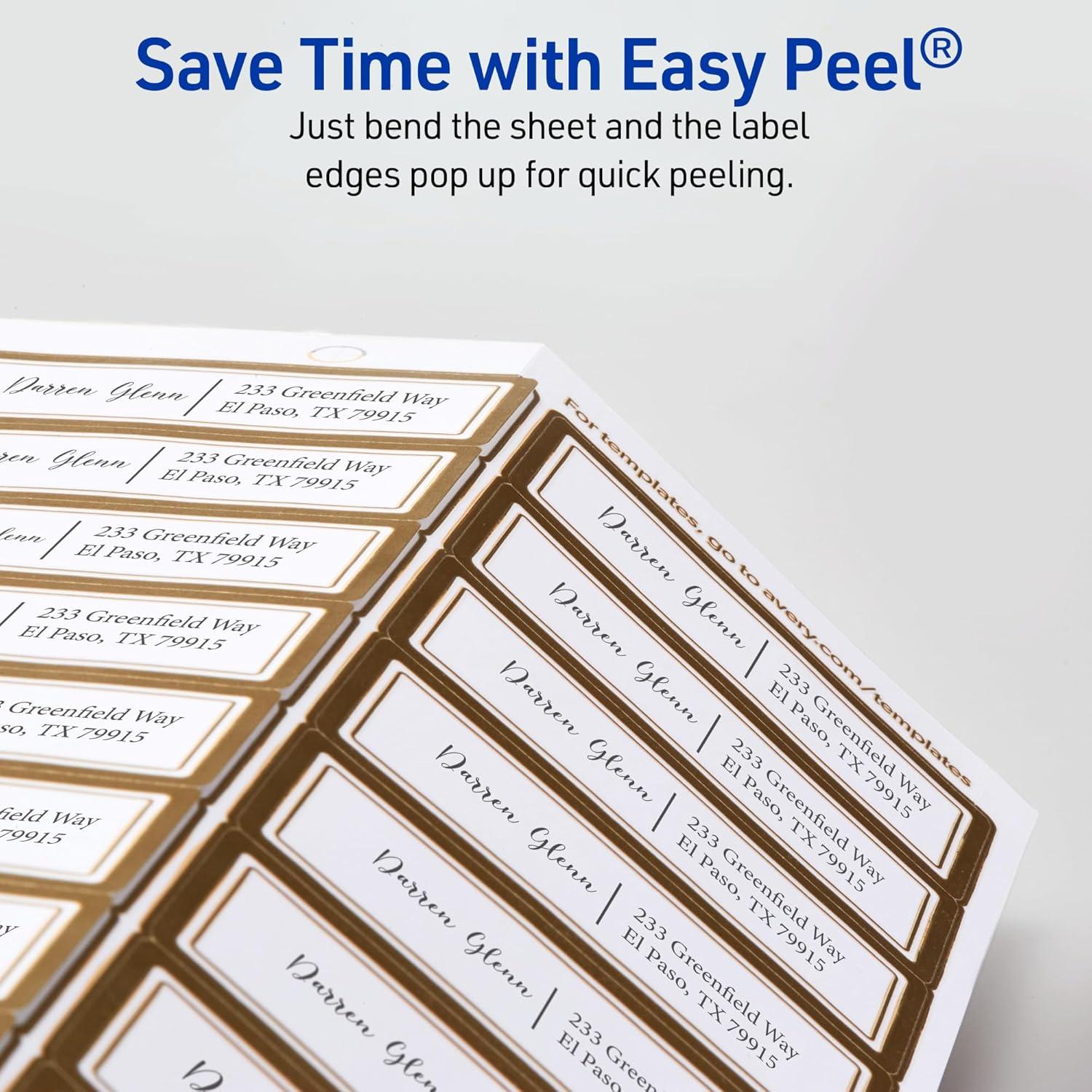 imageAvery Printable Address Labels 1quot x 258quot Matte White with Metallic Gold Borders Permanent Laser ampamp Inkjet Compatible 300 Blank Mailing Labels Great for Weddings Favors and More 6507