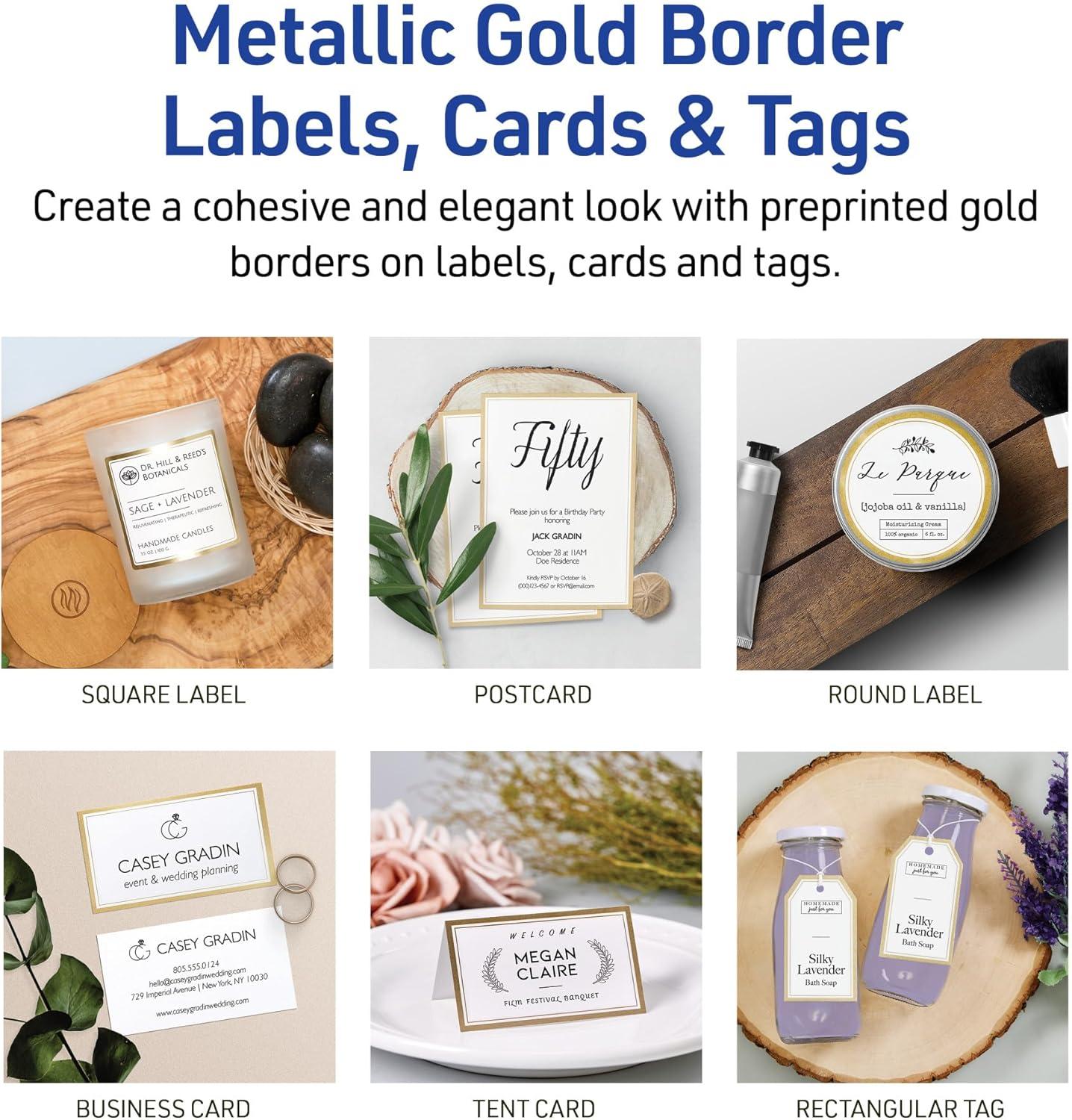 imageAvery Printable Address Labels 1quot x 258quot Matte White with Metallic Gold Borders Permanent Laser ampamp Inkjet Compatible 300 Blank Mailing Labels Great for Weddings Favors and More 6507