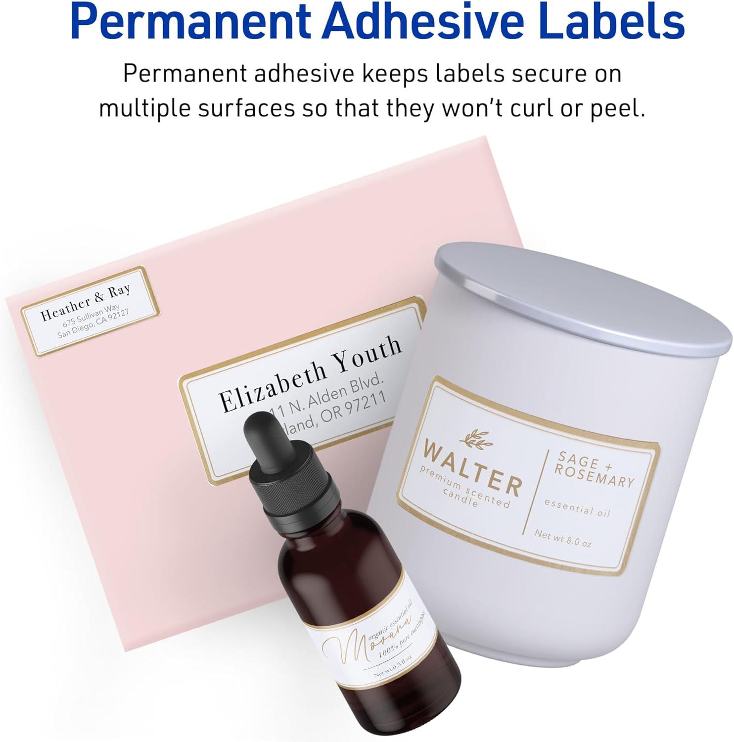 imageAvery Printable Address Labels 1quot x 258quot Matte White with Metallic Gold Borders Permanent Laser ampamp Inkjet Compatible 300 Blank Mailing Labels Great for Weddings Favors and More 6507