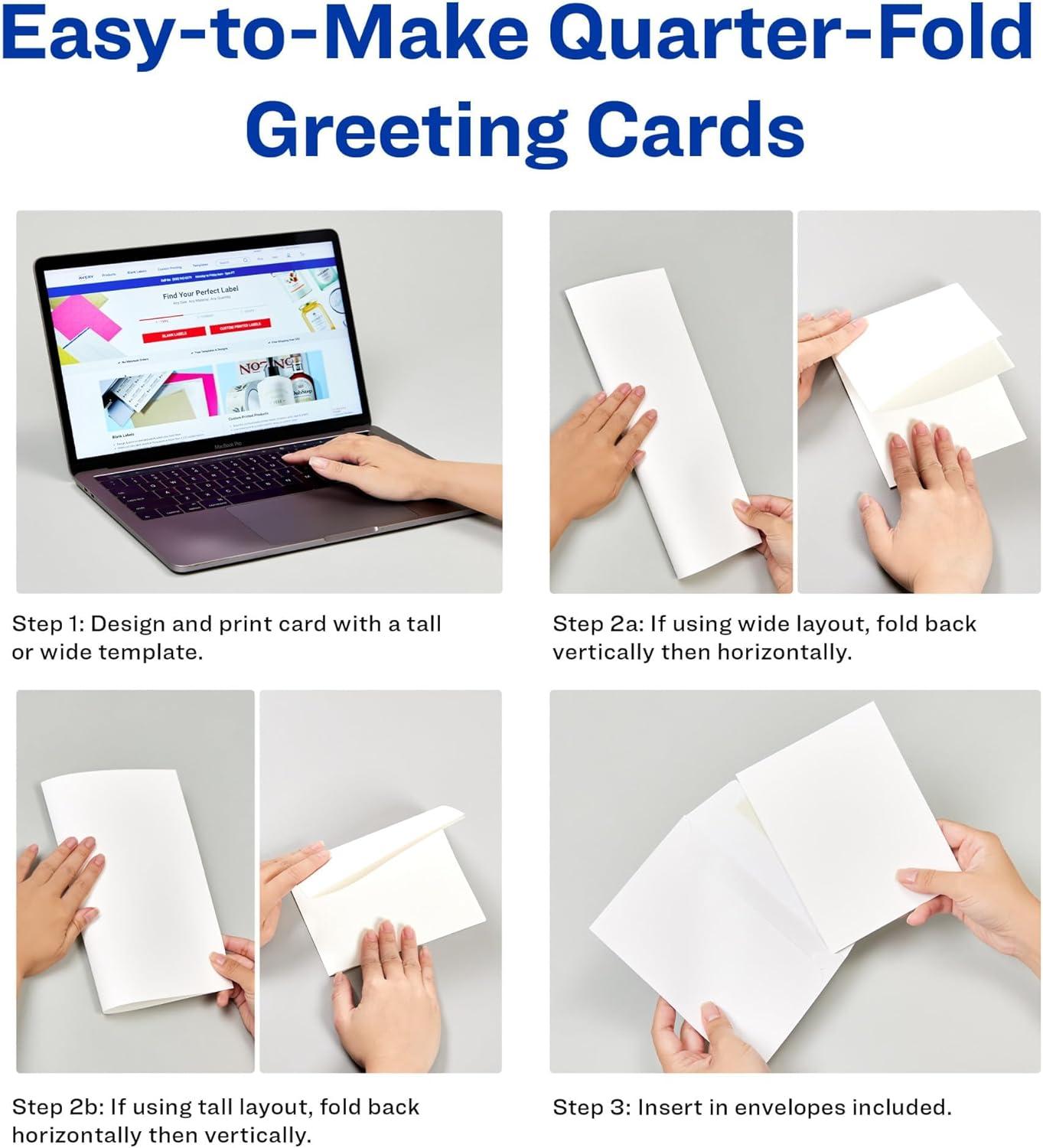 imageAvery Printable Greeting Cards QuarterFold 425quot x 55quot Matte White 20 Blank Cards with Envelopes 3266One Size