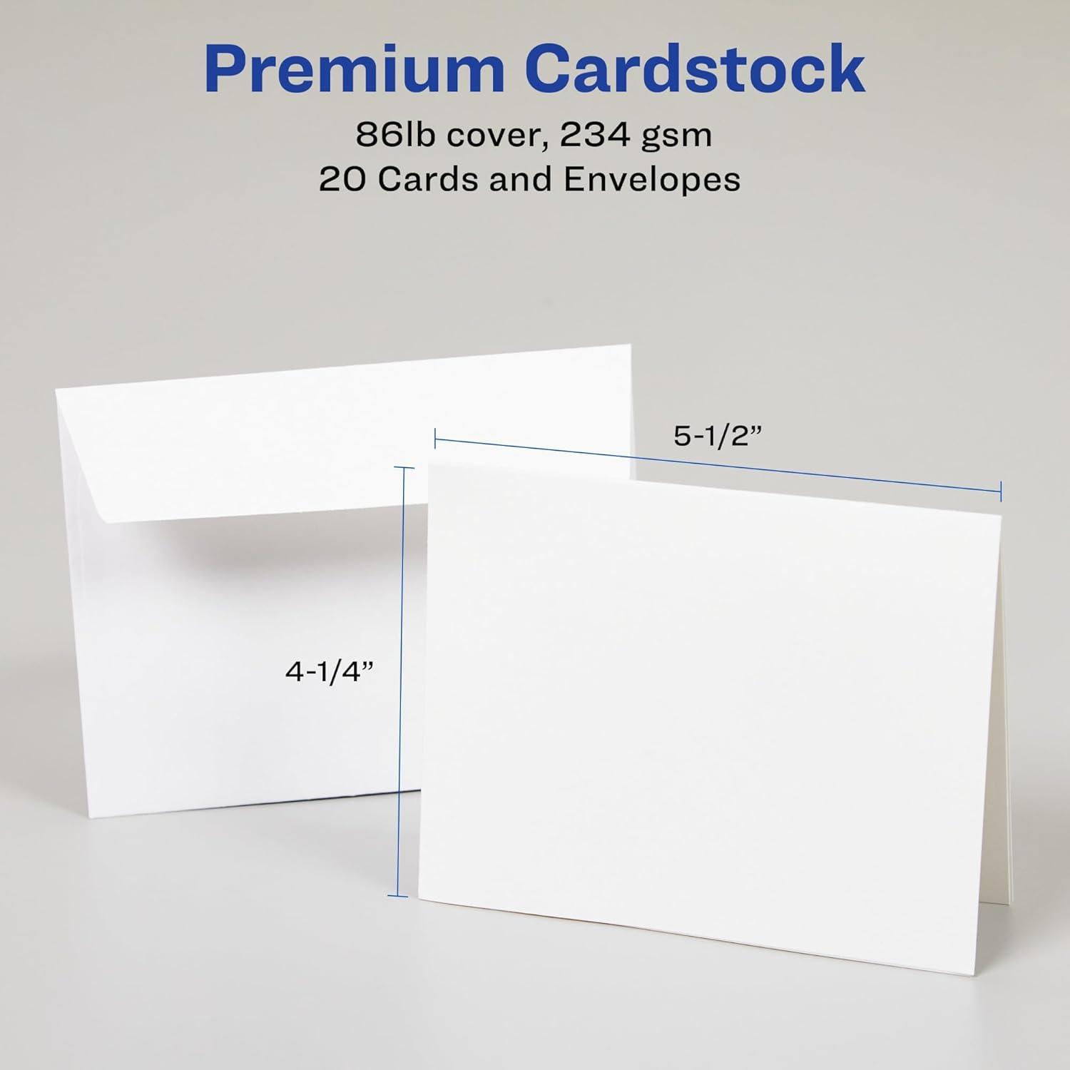 imageAvery Printable Greeting Cards QuarterFold 425quot x 55quot Matte White 20 Blank Cards with Envelopes 3266One Size