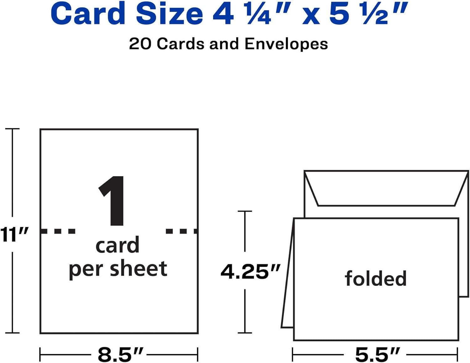 imageAvery Printable Greeting Cards QuarterFold 425quot x 55quot Matte White 20 Blank Cards with Envelopes 3266One Size