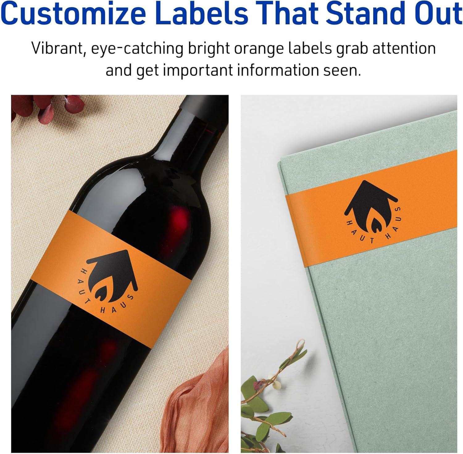 imageAvery Printable Rectangle Labels Sure Feed Technology 214quot x 734quot Bright Orange Labels PrinttoTheEdge LaserInkjet Printable 320 Total Great for Candles and Jars40 labels