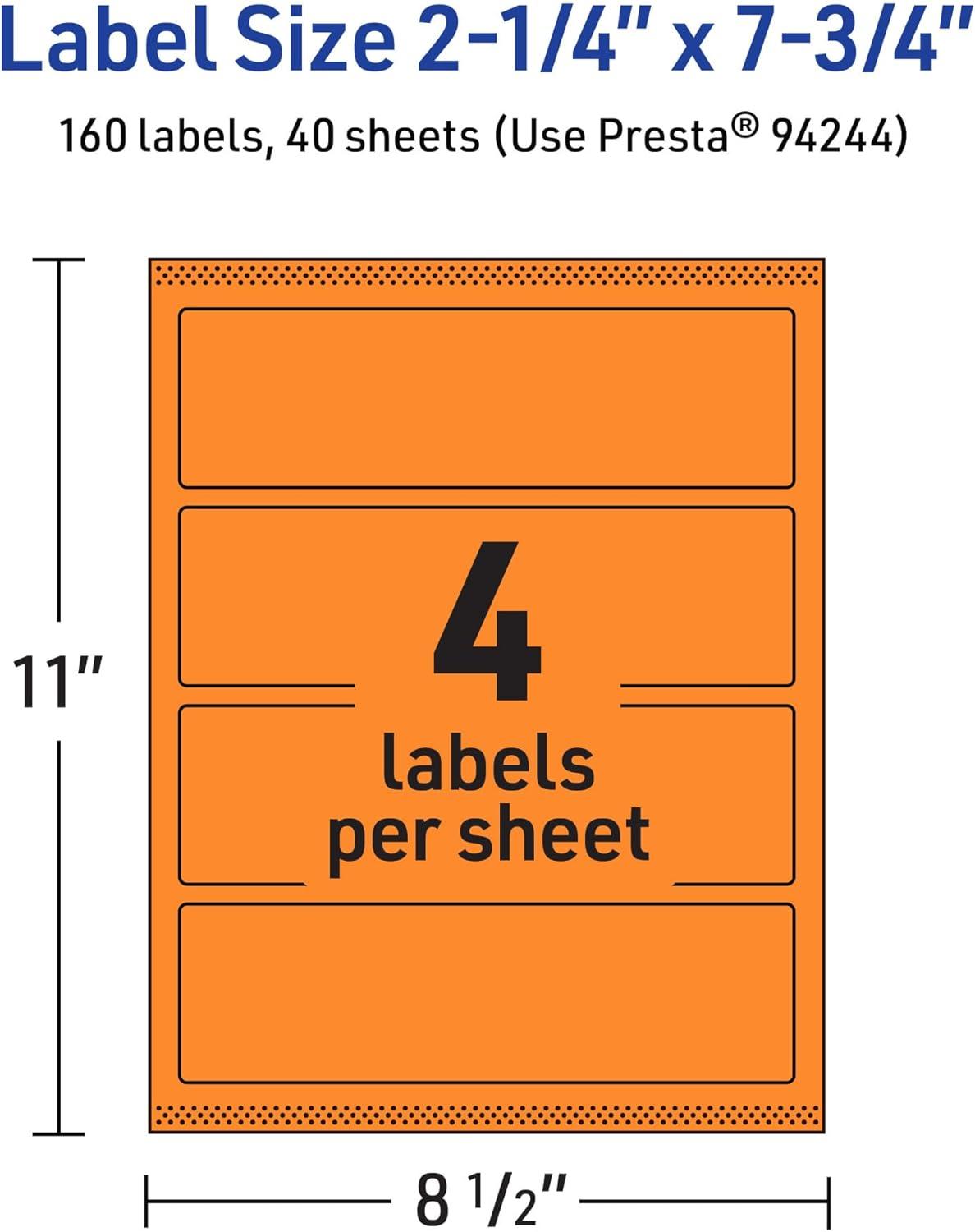 imageAvery Printable Rectangle Labels Sure Feed Technology 214quot x 734quot Bright Orange Labels PrinttoTheEdge LaserInkjet Printable 320 Total Great for Candles and Jars160 labels