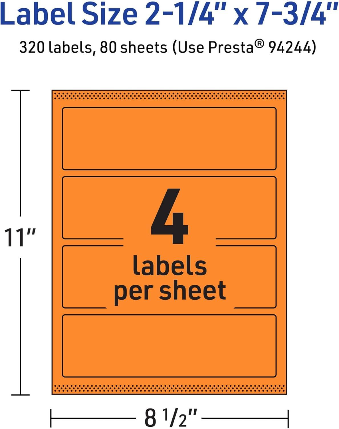 imageAvery Printable Rectangle Labels Sure Feed Technology 214quot x 734quot Bright Orange Labels PrinttoTheEdge LaserInkjet Printable 320 Total Great for Candles and Jars320 labels