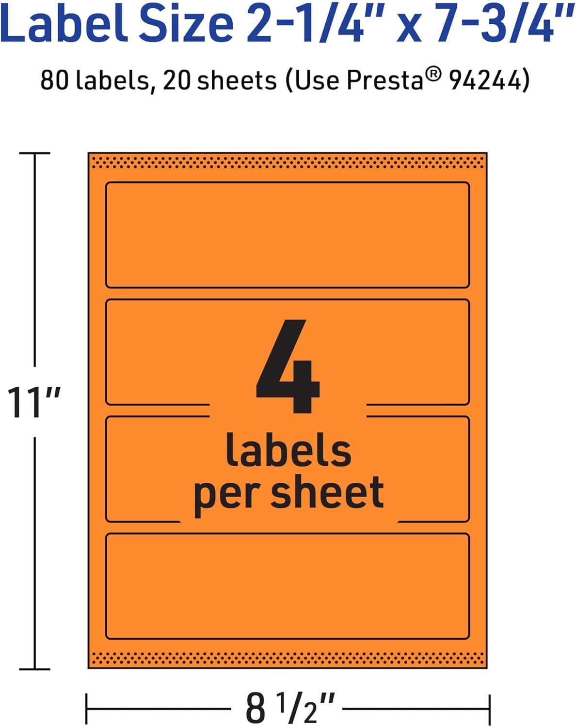 imageAvery Printable Rectangle Labels Sure Feed Technology 214quot x 734quot Bright Orange Labels PrinttoTheEdge LaserInkjet Printable 320 Total Great for Candles and Jars80 labels