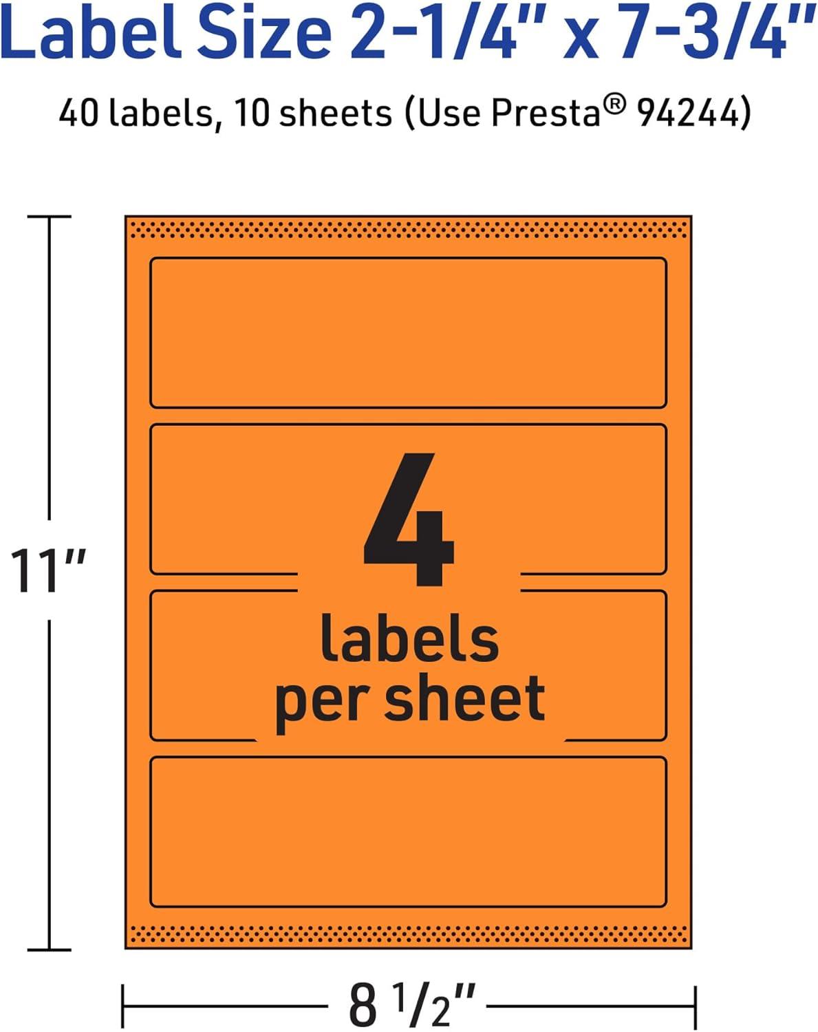 imageAvery Printable Rectangle Labels Sure Feed Technology 214quot x 734quot Bright Orange Labels PrinttoTheEdge LaserInkjet Printable 320 Total Great for Candles and Jars40 labels