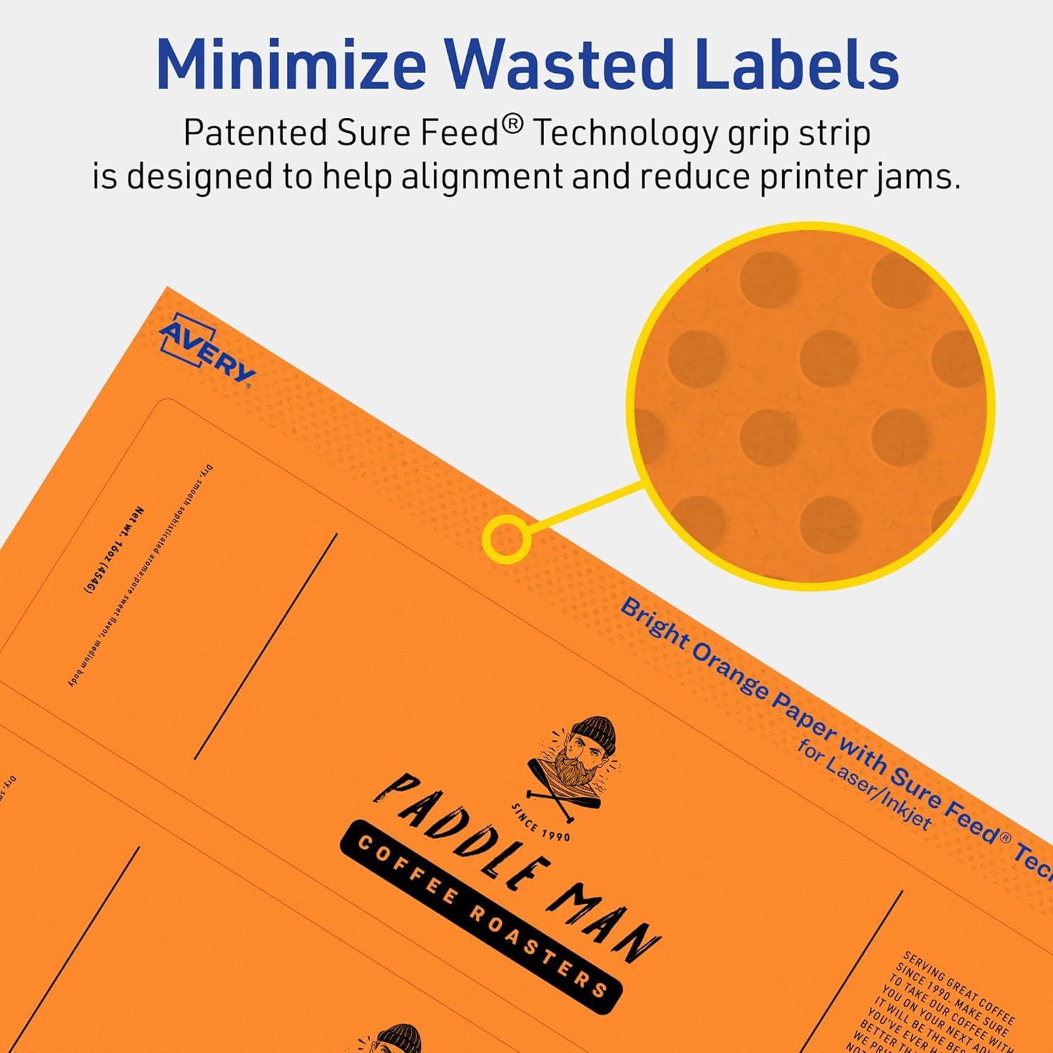 imageAvery Printable Rectangle Labels Sure Feed Technology 214quot x 734quot Bright Orange Labels PrinttoTheEdge LaserInkjet Printable 320 Total Great for Candles and Jars40 labels