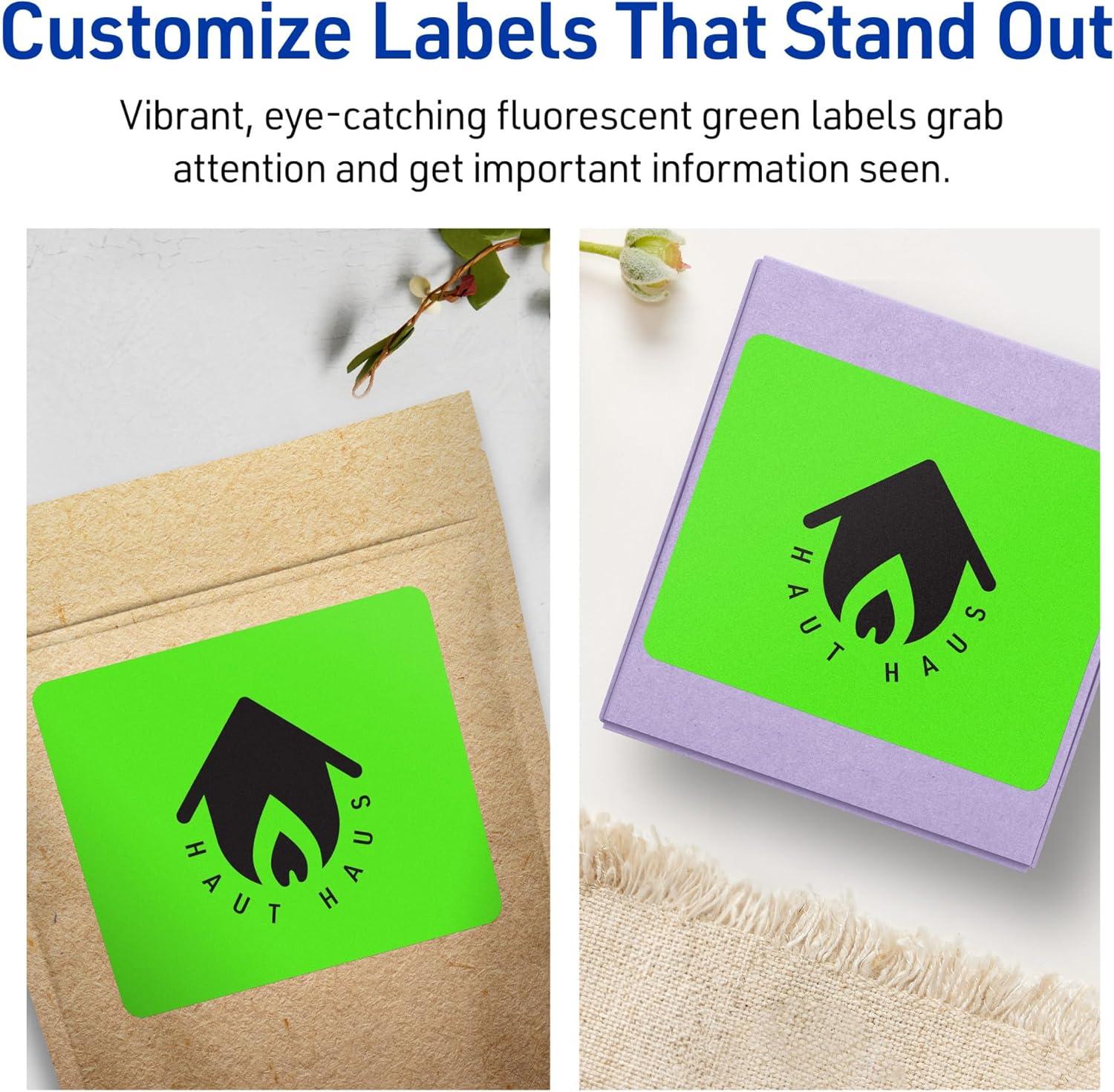 imageAvery Printable Rectangle Labels Sure Feed Technology 4quot x 3quot Neon Green Labels PrinttoTheEdge LaserInkjet Printable 80 Total Great for Shipping and Packaging320 labels