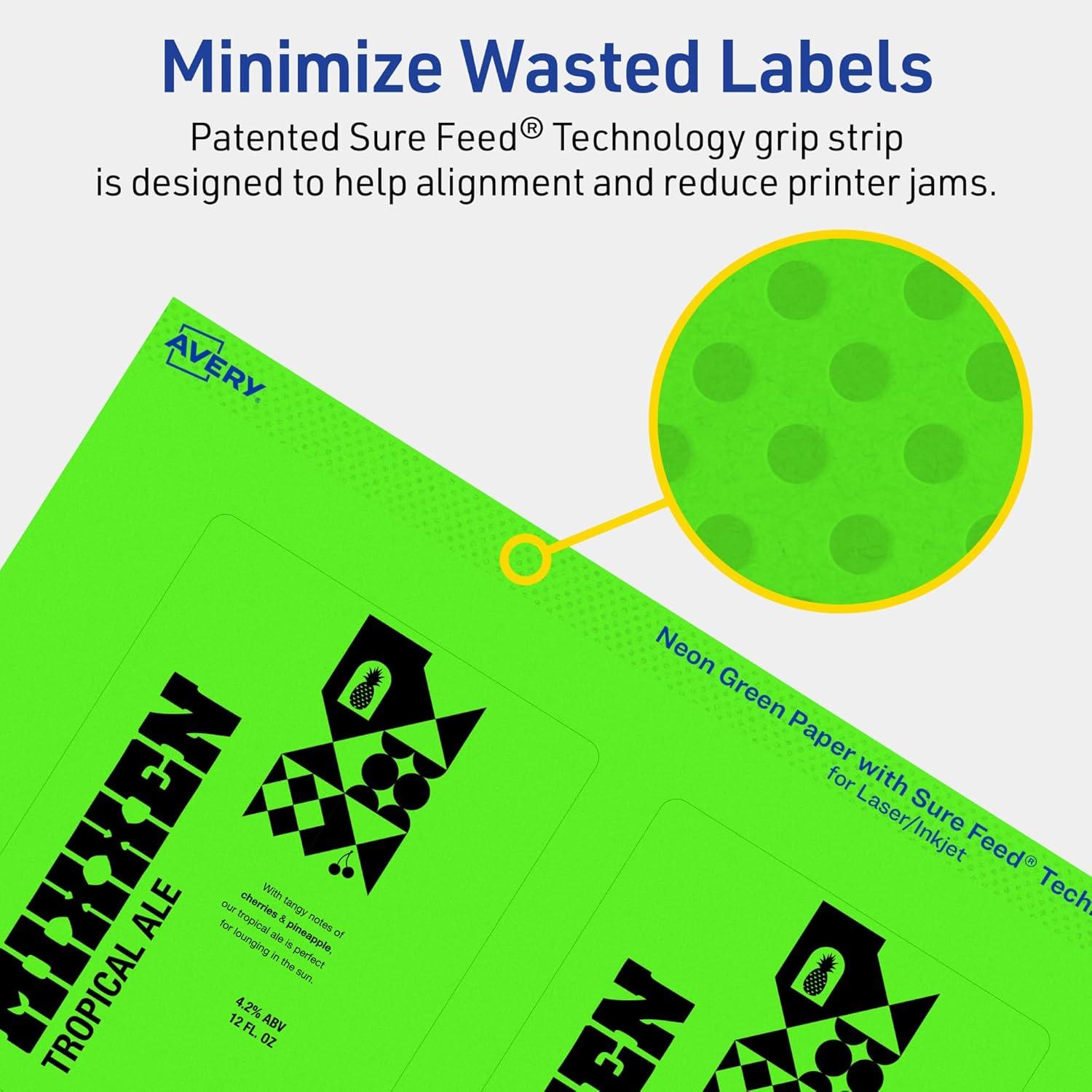 imageAvery Printable Rectangle Labels Sure Feed Technology 4quot x 3quot Neon Green Labels PrinttoTheEdge LaserInkjet Printable 80 Total Great for Shipping and Packaging320 labels