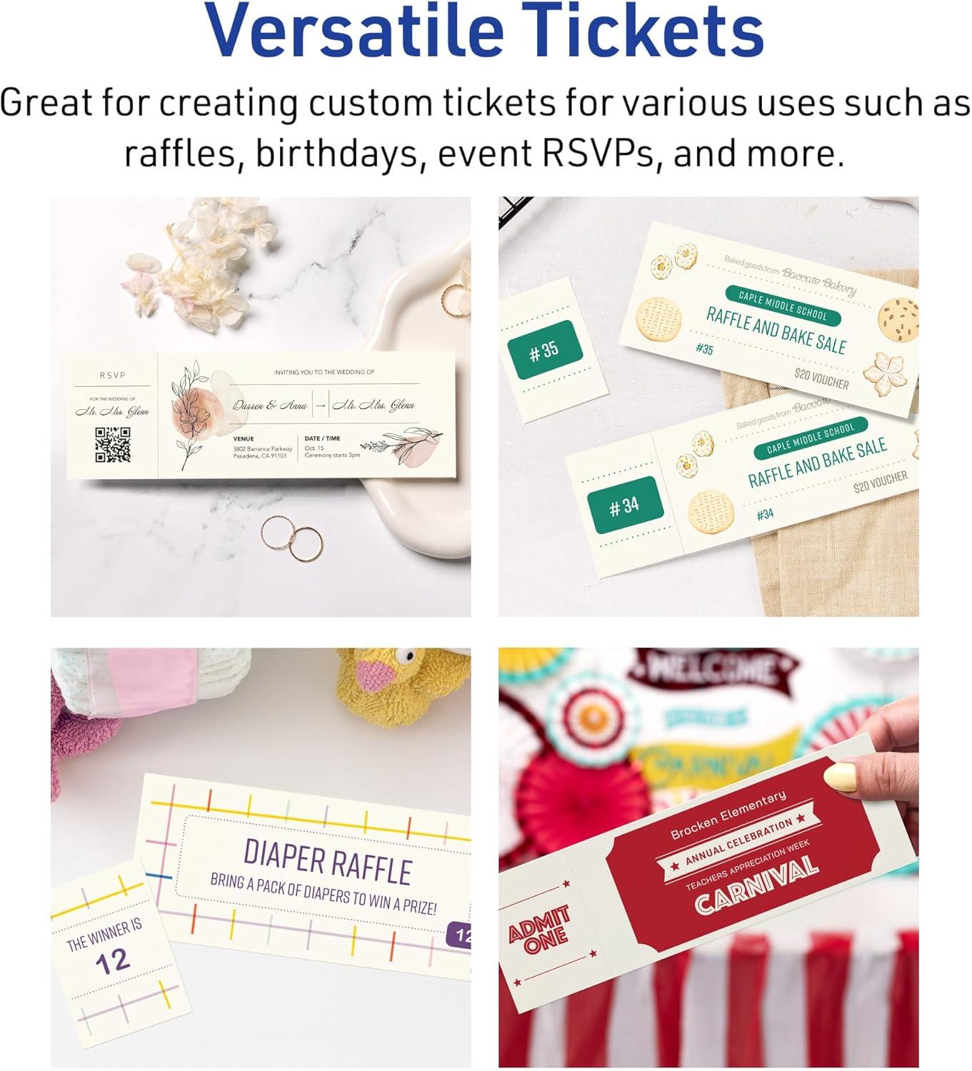 imageAvery Printable Rectangle Tickets 234quot x 812quot Matte Ivory Cardstock LaserInkjet Printable 200 Total100 cards