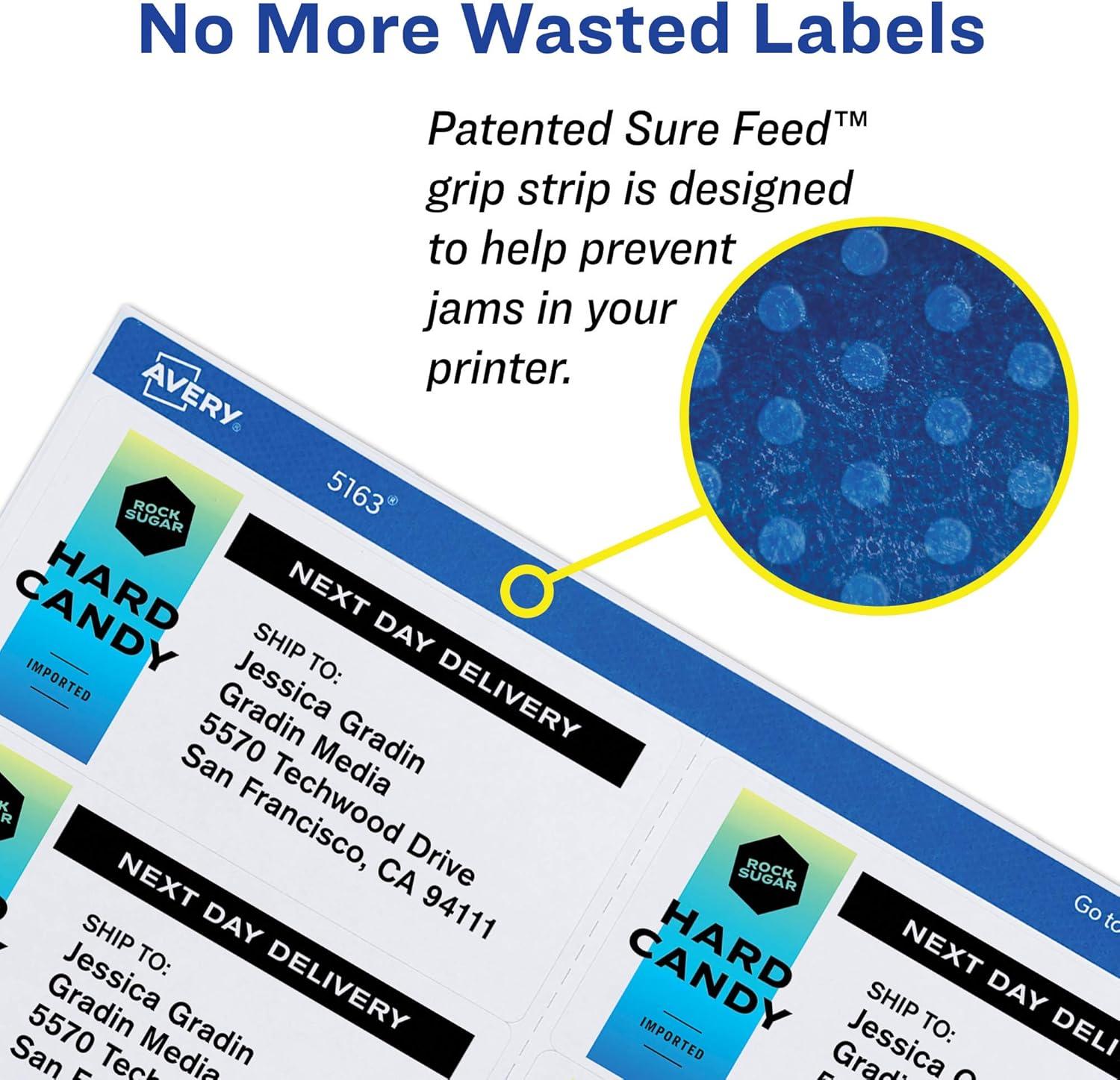 imageAvery Printable Shipping Labels with Sure Feed 2quot x 375quot White 200 Blank Mailing Labels 68732 x 375