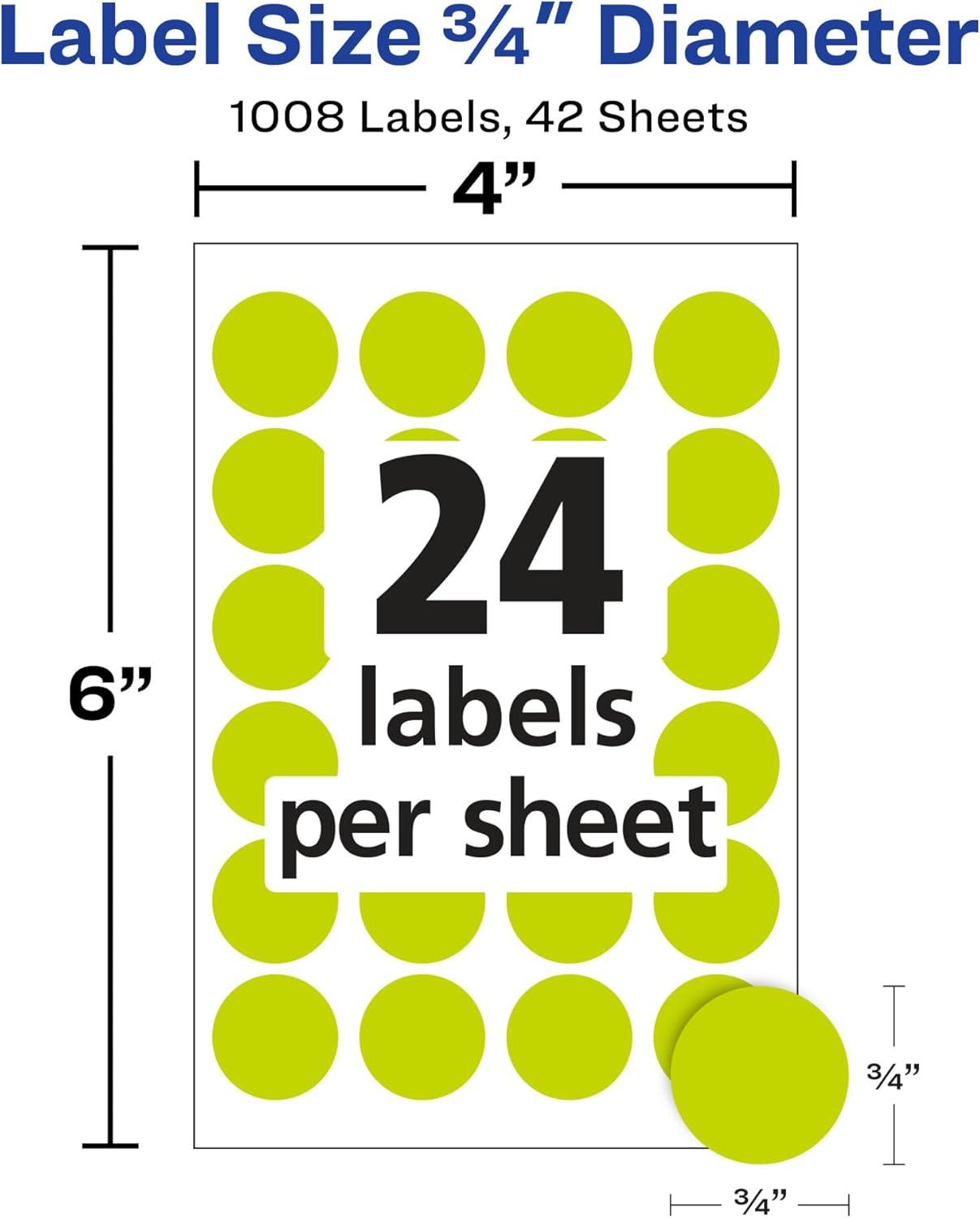 imageAvery Removable ColorCoding Labels 34quot Diameter Neon Yellow Laser 1008 Total 5470