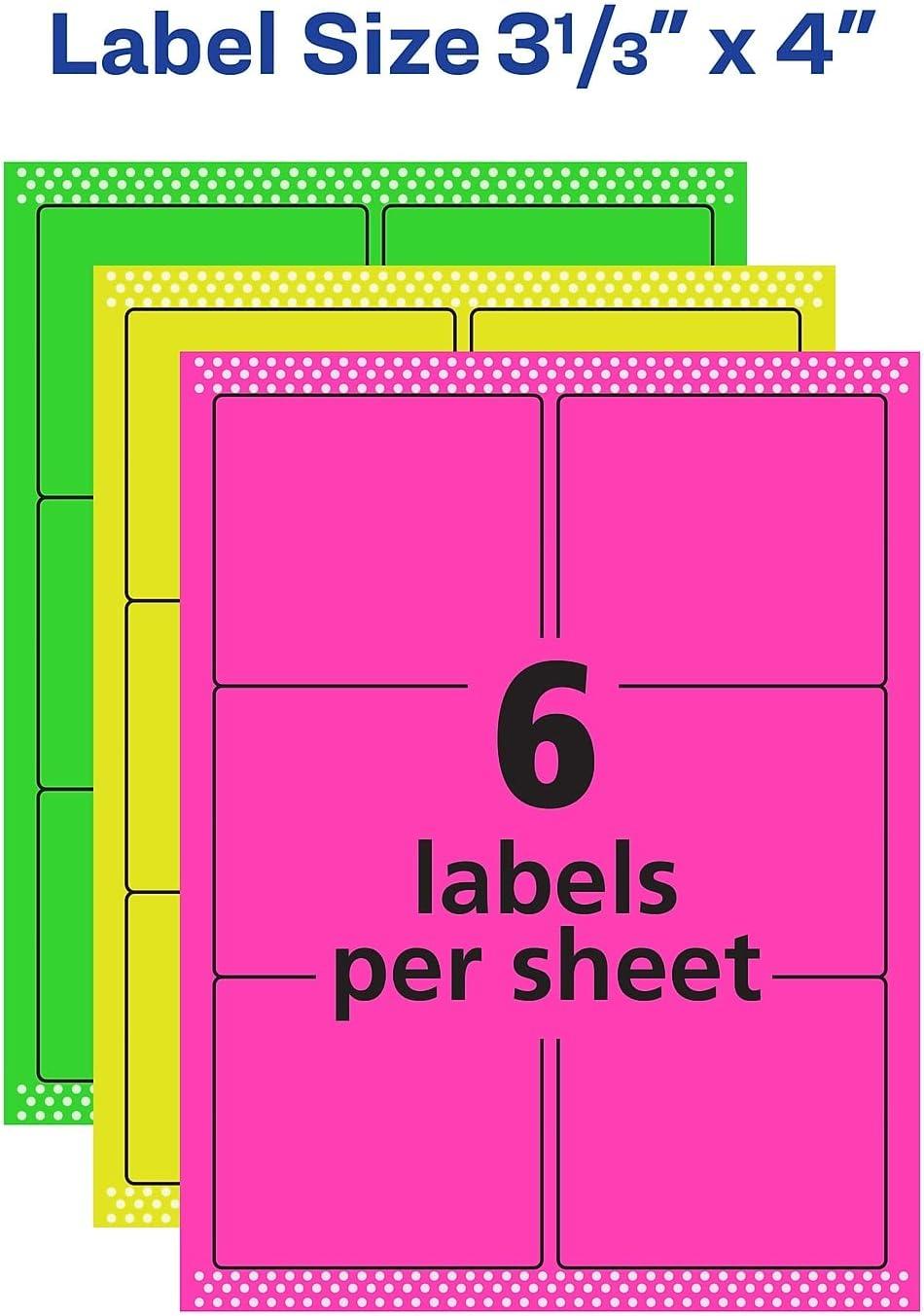imageAvery Removable Multipurpose Labels Assorted Neon 3 13 x 43 13 x 4