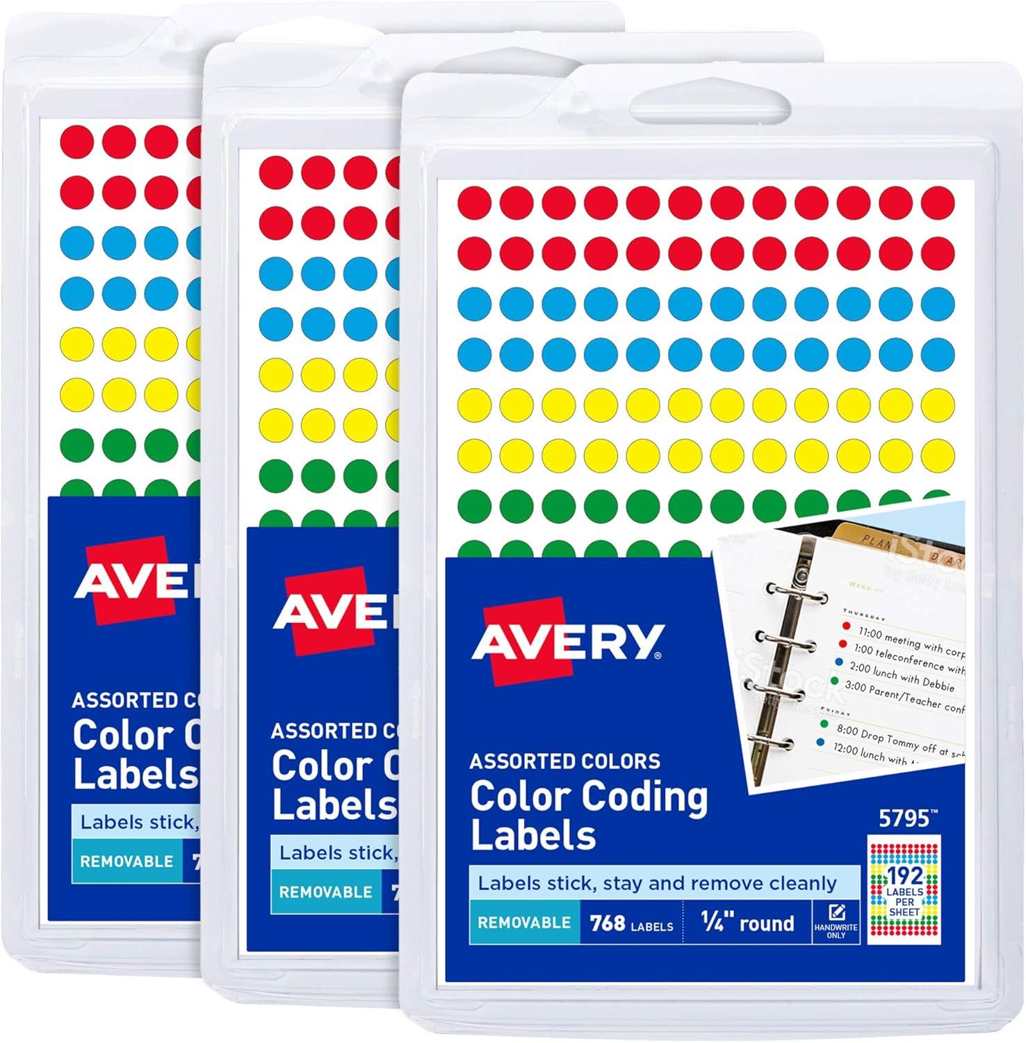 imageAvery SeeThrough ColorCoding Removable Labels 14 Inch Round Labels Assorted Translucent Colors NonPrintable 864 Dot Stickers Total 5796Assorted