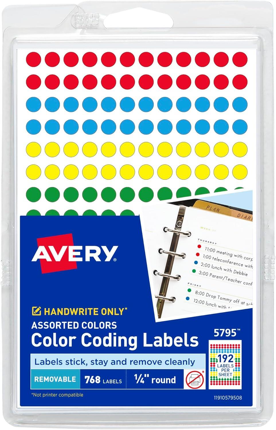 imageAvery SeeThrough ColorCoding Removable Labels 14 Inch Round Labels Assorted Translucent Colors NonPrintable 864 Dot Stickers Total 5796Assorted