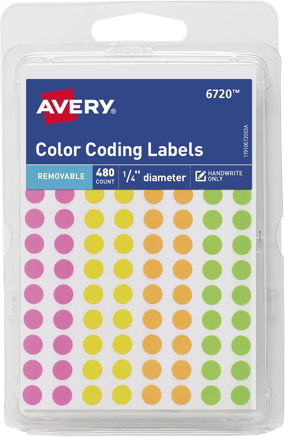 imageAvery SeeThrough ColorCoding Removable Labels 14 Inch Round Labels Assorted Translucent Colors NonPrintable 864 Dot Stickers Total 5796Assorted