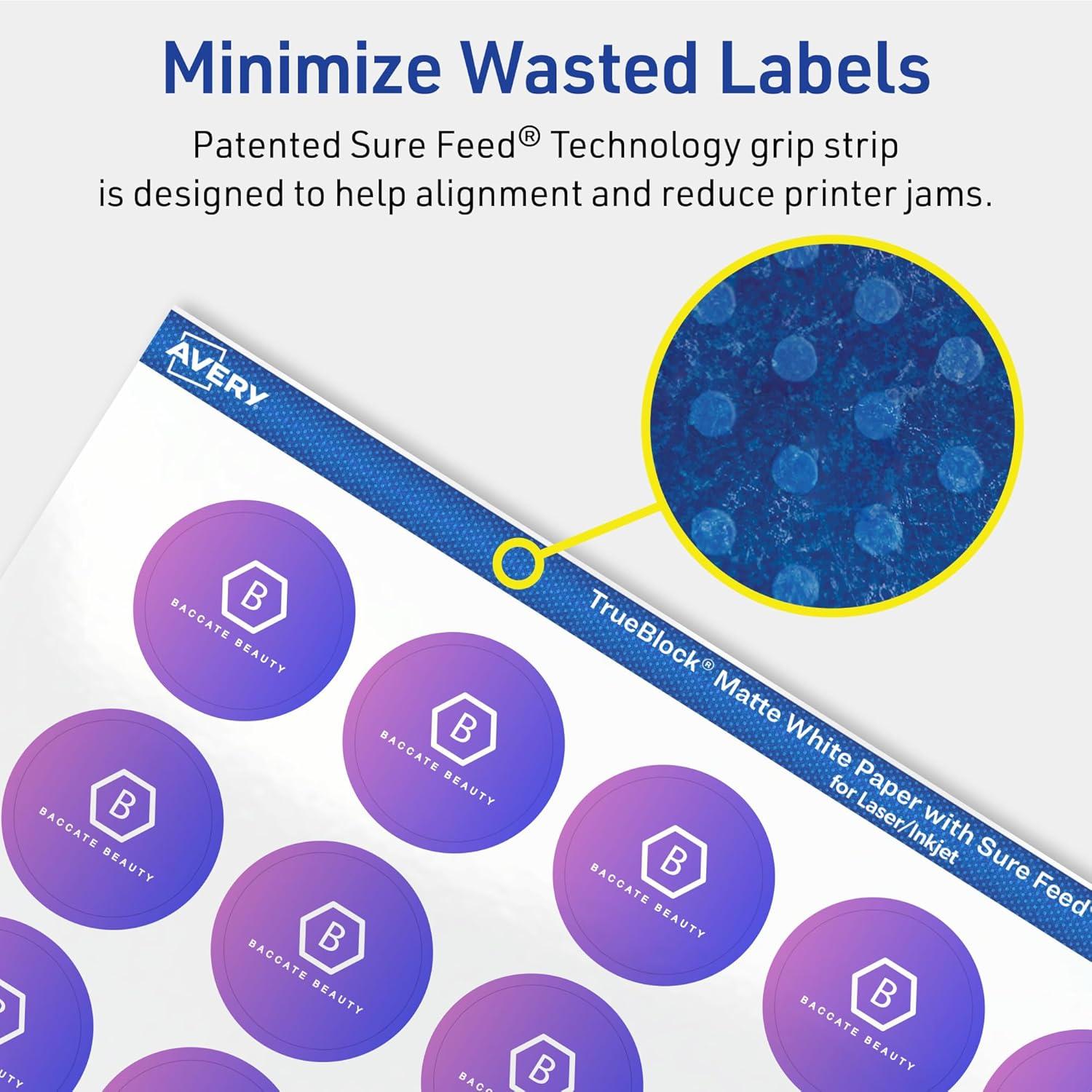imageAvery TrueBlock Matte White Round Labels Sure Feed Technology 1quot Diameter 480 Matte White Labels PrinttoTheEdge LaserInkjet Printable Great for Product Merchandising Stickers1 200 labels