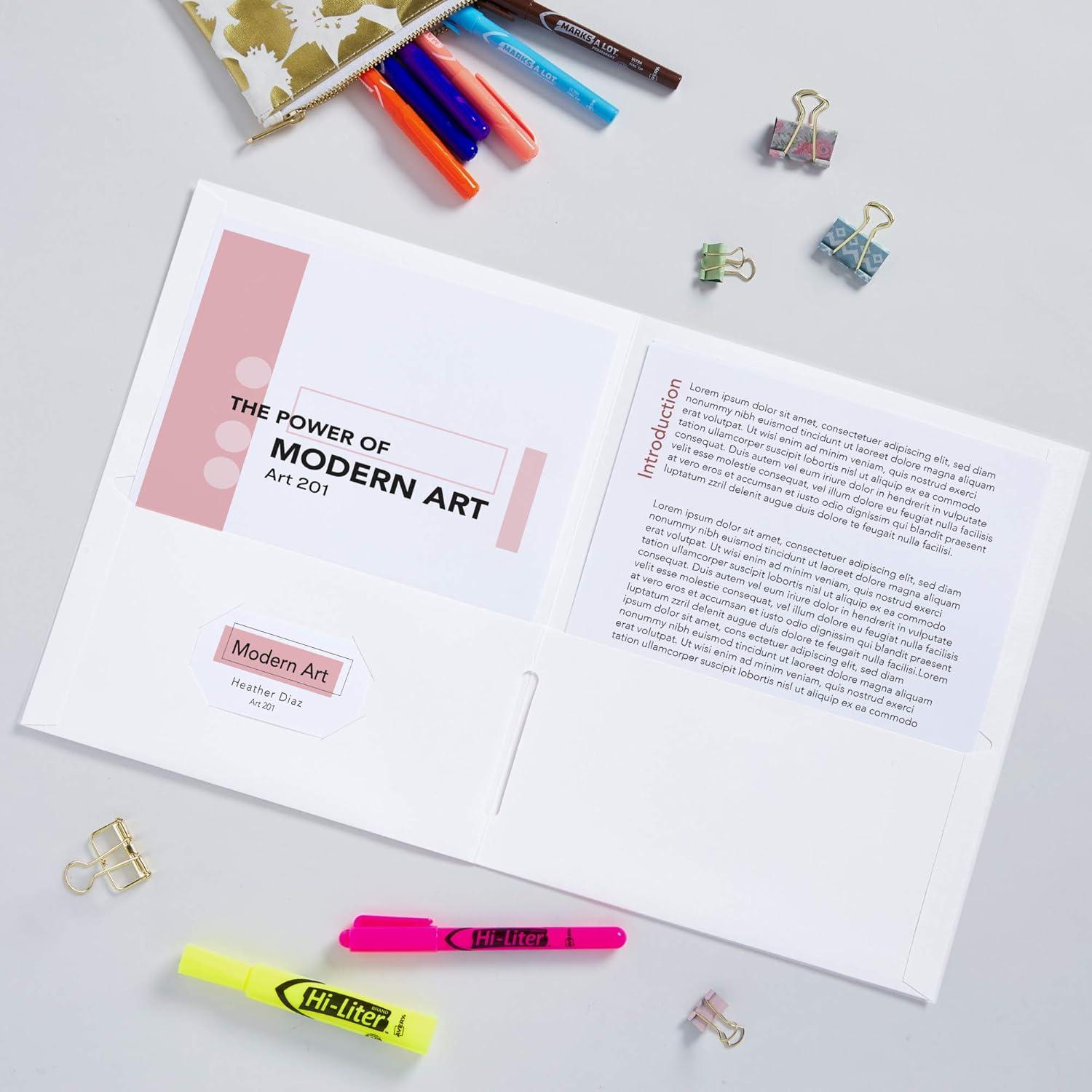 imageAvery Two Pocket Folders Holds up to 40 Sheets Business Card Slot 25 White Folders 47991White
