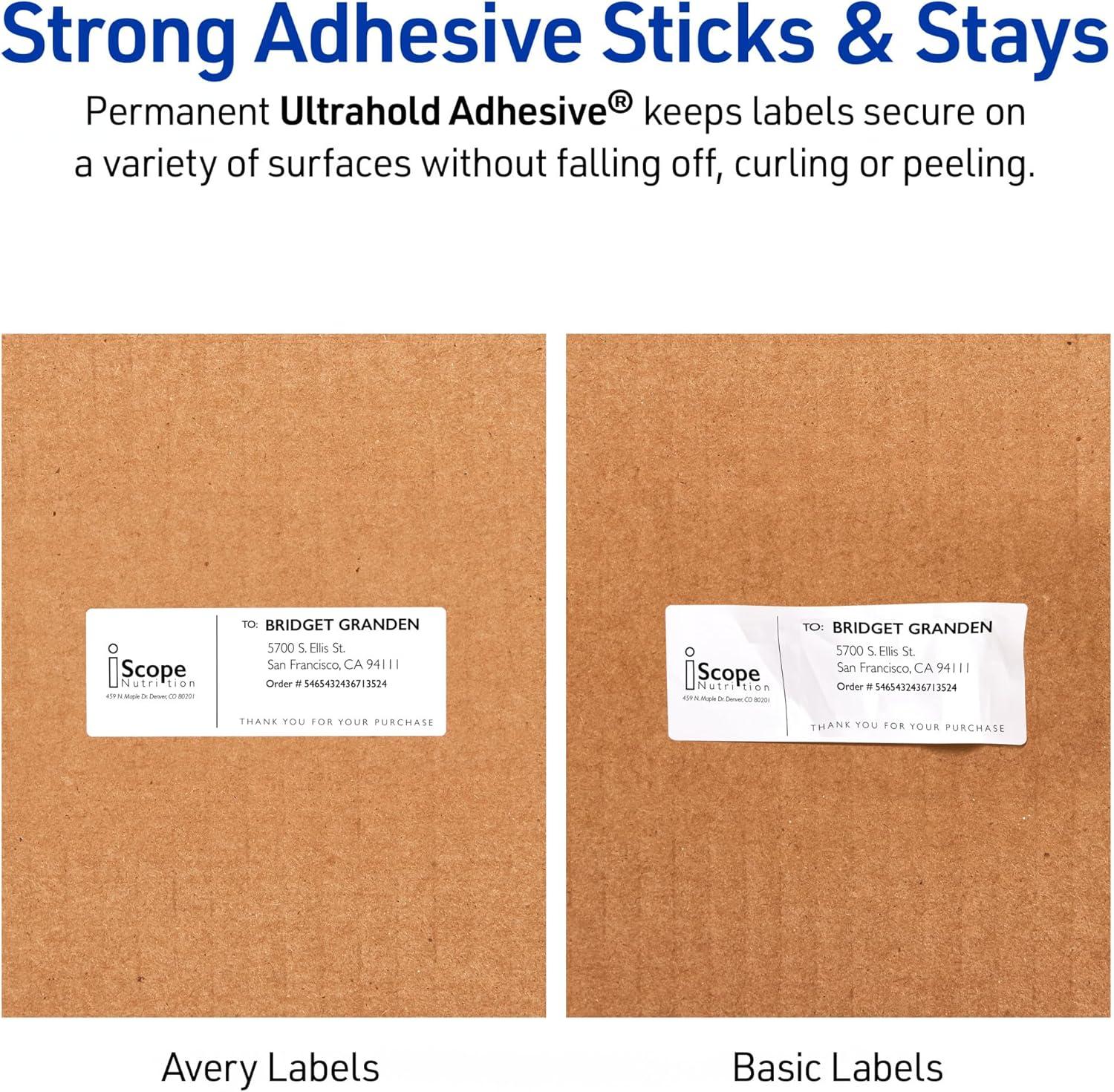 imageAvery Waterproof Printable Address Labels with Sure Feed 1quot x 258quot White Ultrahold Permanent Adhesive Laser Printers 300 Blank Mailing Labels Great for Mailing Branding and More 15509