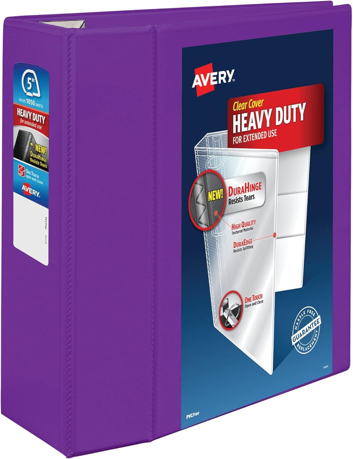 imageAveryR HeavyDuty View 3 Ring Binder 1quot OneTouch EZDR Rings 1 Purple Binder 79771Purple
