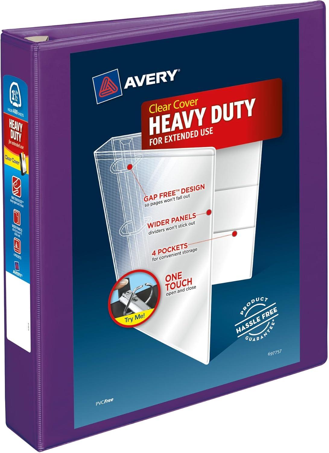 imageAveryR HeavyDuty View 3 Ring Binder 1quot OneTouch EZDR Rings 1 Purple Binder 79771Purple