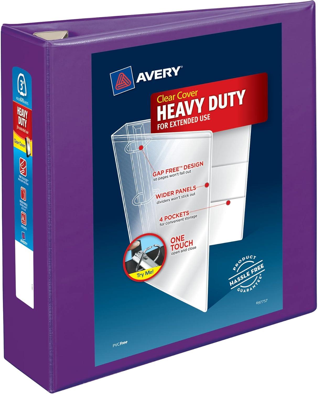 imageAveryR HeavyDuty View 3 Ring Binder 1quot OneTouch EZDR Rings 1 Purple Binder 79771Purple