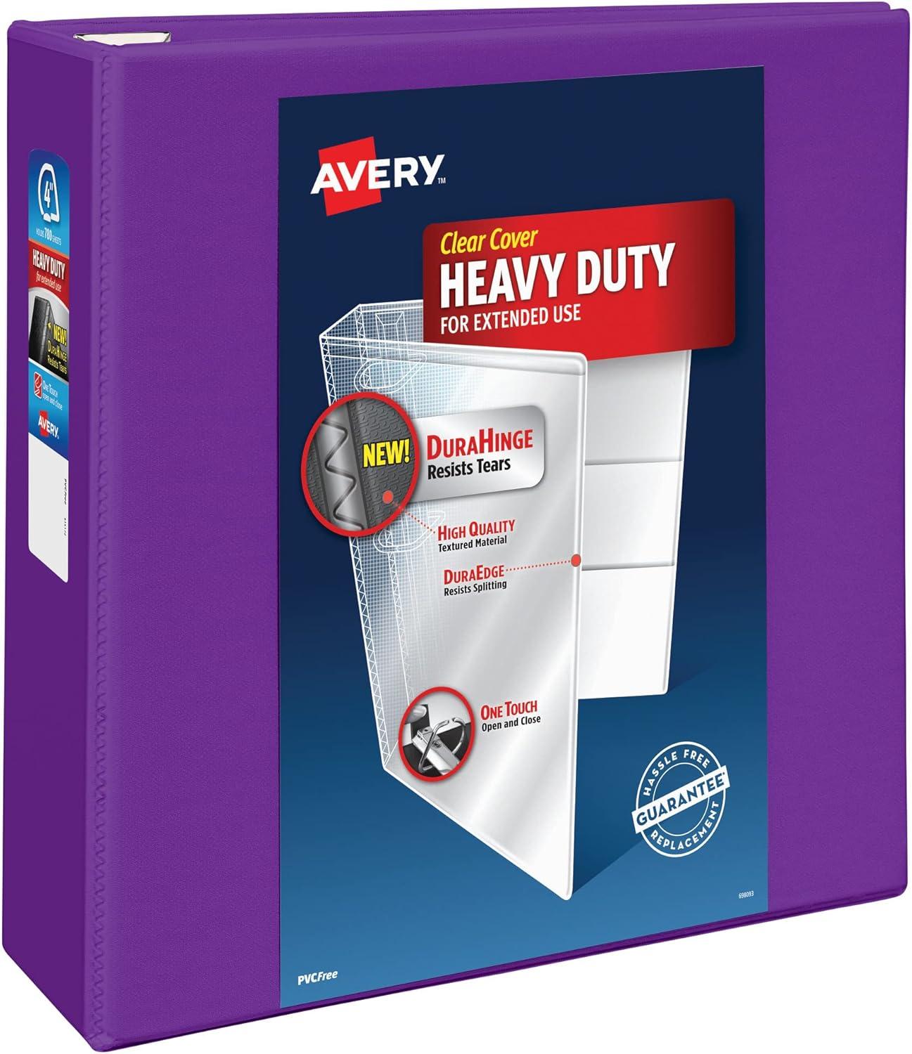 imageAveryR HeavyDuty View 3 Ring Binder 1quot OneTouch EZDR Rings 1 Purple Binder 79771Purple