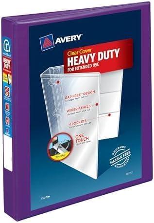 imageAveryR HeavyDuty View 3 Ring Binder 1quot OneTouch EZDR Rings 1 Purple Binder 79771Purple