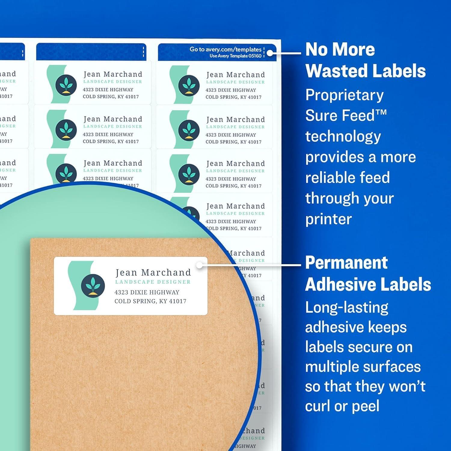 imageEasy Peel White Address Labels w Sure Feed Technology Laser Printers 1 x 263 White 30Sheet 100 SheetsBox