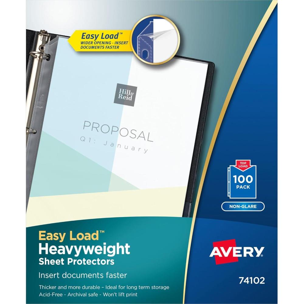 imageAvery Clear Heavyweight Sheet Protectors NonGlare Easy Load 200 Document Protectors 74401100 Pack