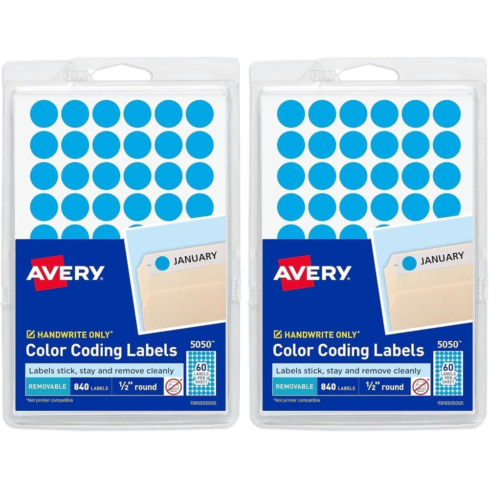 imageAvery ColorCoding Removable Labels 12 Inch Round Stickers Light Blue NonPrintable 840 Dot Stickers Total 5050One Size Pack of 2