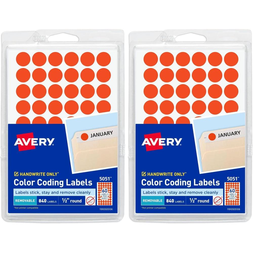 imageAvery ColorCoding Removable Labels 12 Inch Round Stickers Neon Coral NonPrintable 840 Dot Stickers Total 505112 Inch Pack of 80