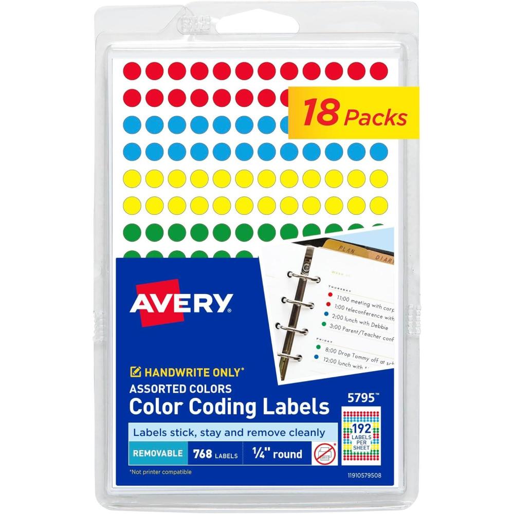 imageAvery ColorCoding Removable Labels 14 Inch Round Stickers Assorted Colors NonPrintable 760 Labels Per Pack 18 Packs 13680 Dot Stickers Total 5795
