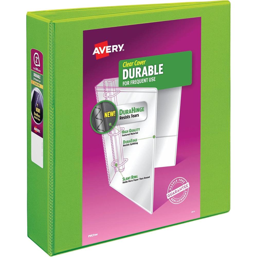 imageAvery Durable View 3 Ring Binders 1 Inch Slant Rings 250Sheet Capacity Assorted Pastel Colors 6Pack 05632  for School Office Teachers Classrooms ampamp Home OrganizationGreen