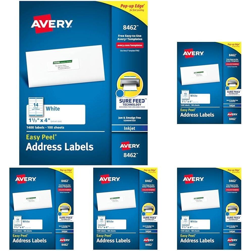 imageAvery Easy Peel Printable Address Labels with Sure Feed 113quot x 4quot White 1400 Blank Mailing Labels 08462One Size Pack of 5