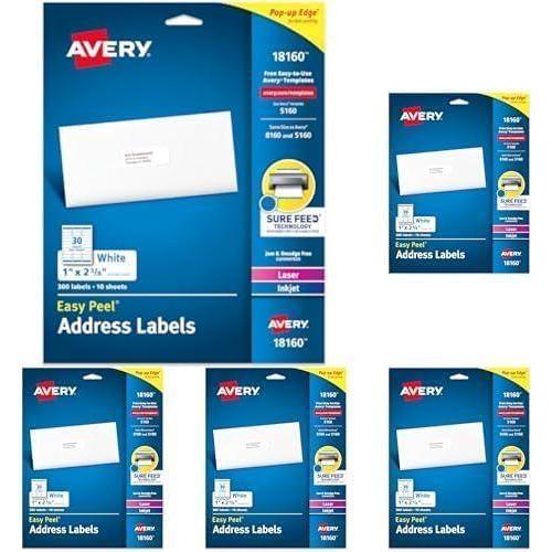 imageAvery Easy Peel Printable Address Labels with Sure Feed 1quot x 258quot Customizable Stickers White 300 Blank Mailing Labels Great for Mailing Shipping and More 181601 x 258 Pack of 5