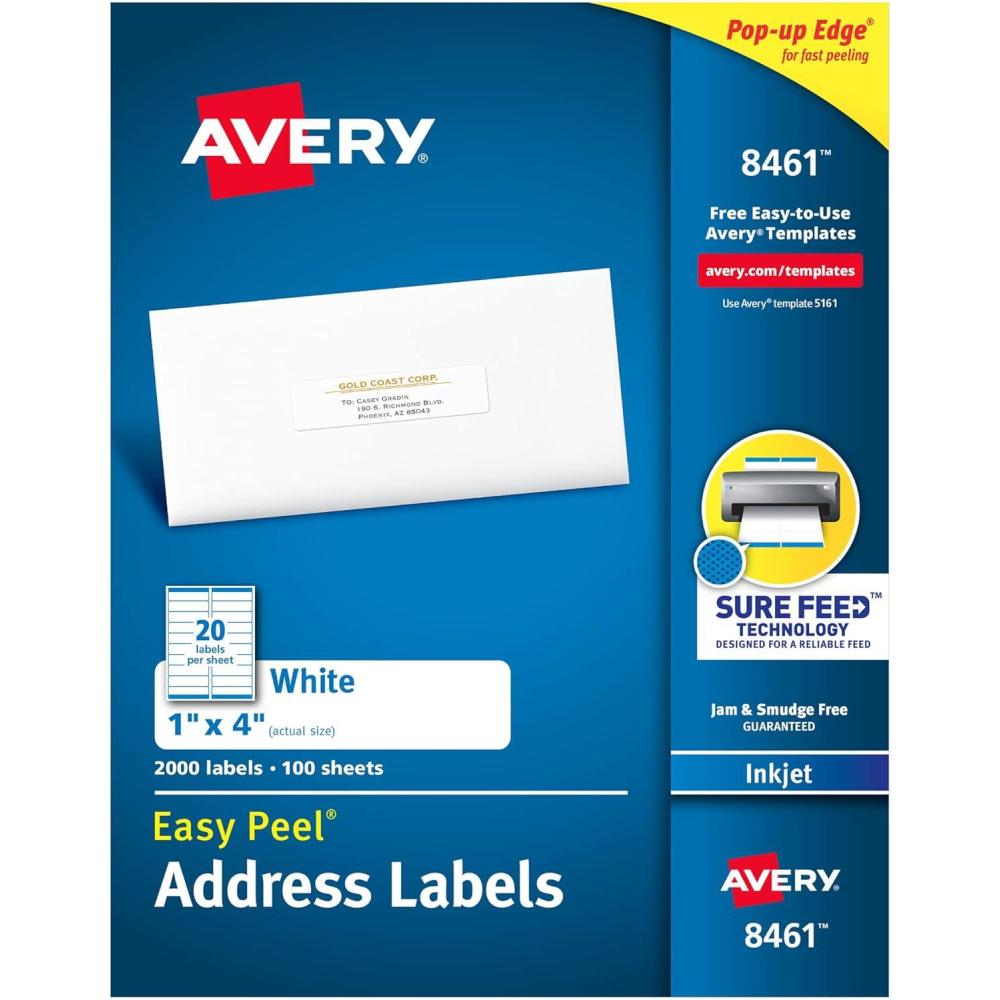 imageAvery Easy Peel Printable Address Labels with Sure Feed 1quot x 4quot White 500 Blank Mailing Labels 081612000 labels
