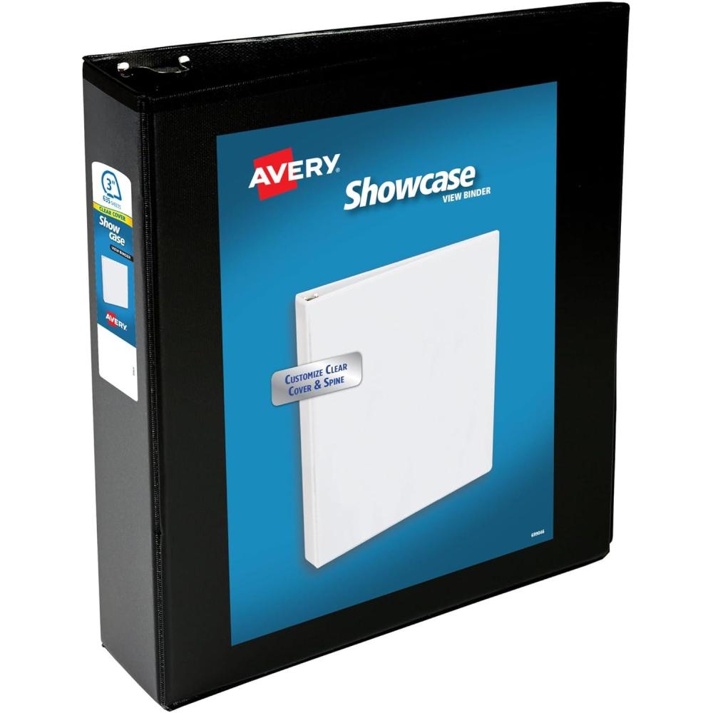 imageAvery Economy Showcase View 3 Ring Binders 15 Inch Slant Rings Black Binder Ideal for Organization Office Use 196503