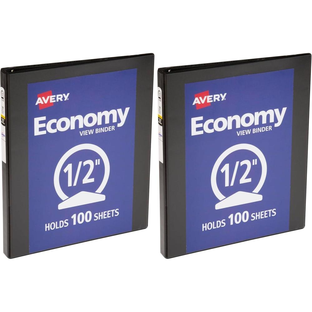 imageAvery Economy View 3 Ring Binder 05quot Round Rings 100Sheet Capacity 07 Inch Wide Spine Great for Home School Supplies Office or Organization Needs 1 Black Binder 057511 Count Pack of 2