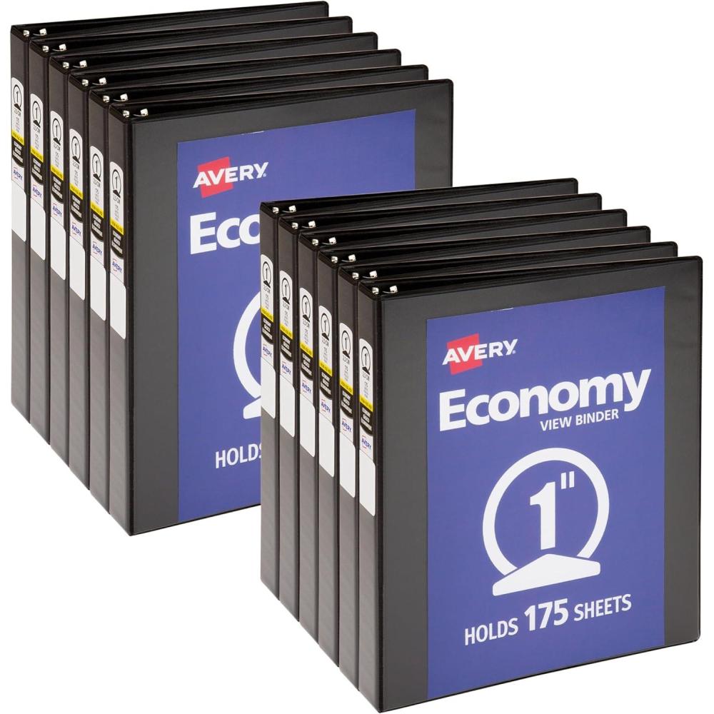 imageAvery Economy View 3 Ring Binder 1 Inch Round Rings 12 Black Binders 057101