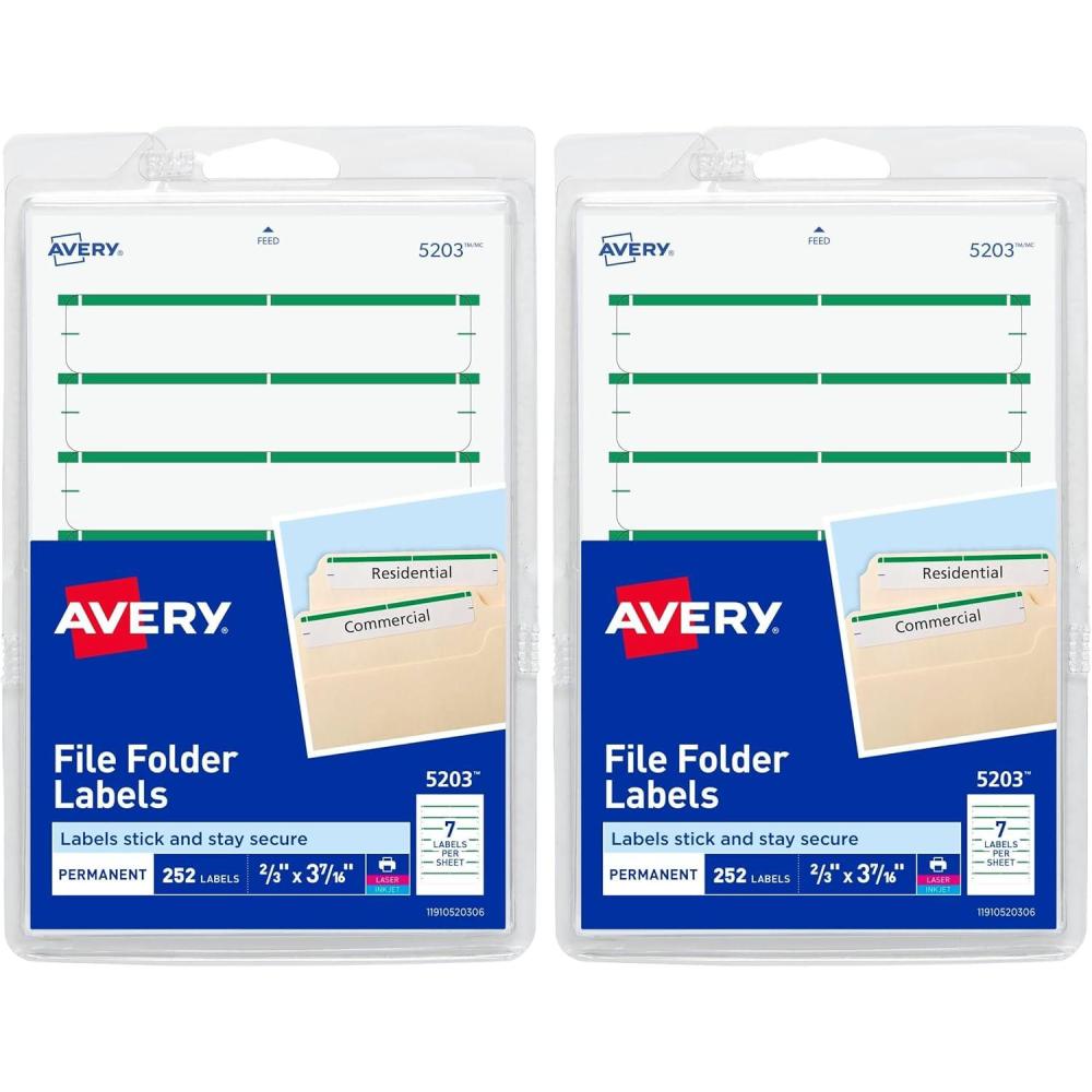imageAvery File Folder Labels on 4quot x 6quot Sheets Easy Peel WhiteGreen Print or Write 23quot x 3716quot 252 Labels 520358 x 3 12 Pack of 2