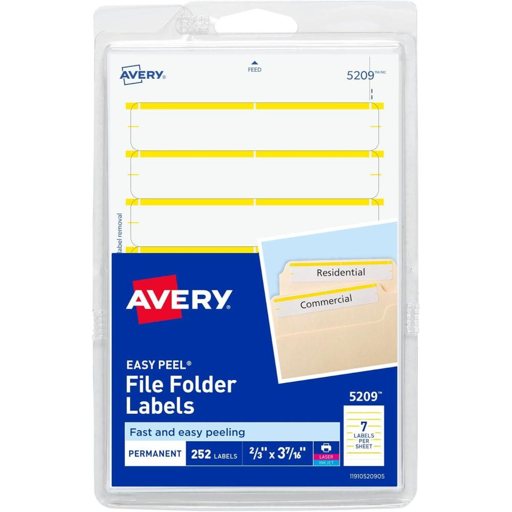 imageAvery File Folder Labels on 4quot x 6quot Sheets Easy Peel WhiteYellow Print or Write 23quot x 3716quot 252 Labels 520958 x 3 12