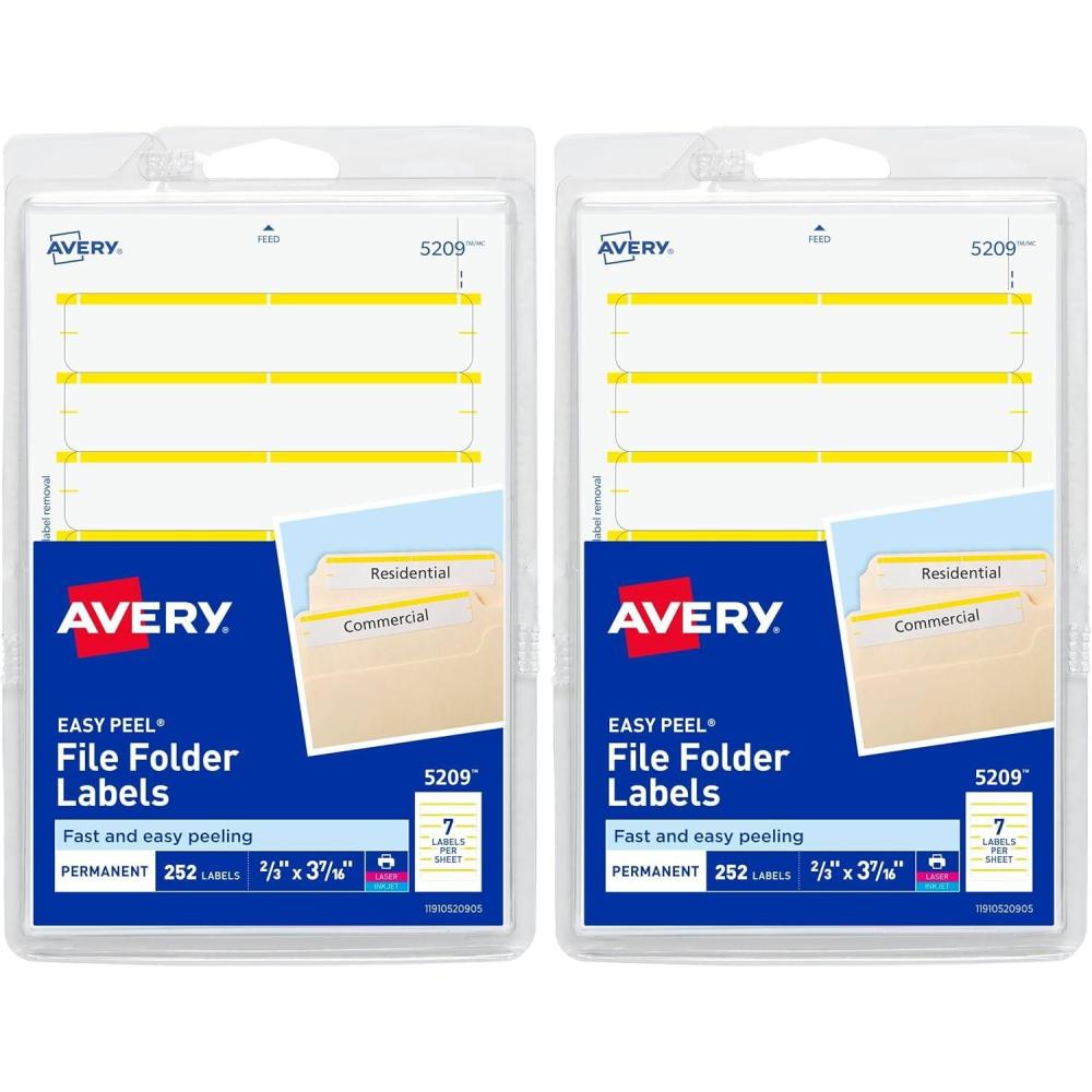imageAvery File Folder Labels on 4quot x 6quot Sheets Easy Peel WhiteYellow Print or Write 23quot x 3716quot 252 Labels 520958 x 3 12 Pack of 2