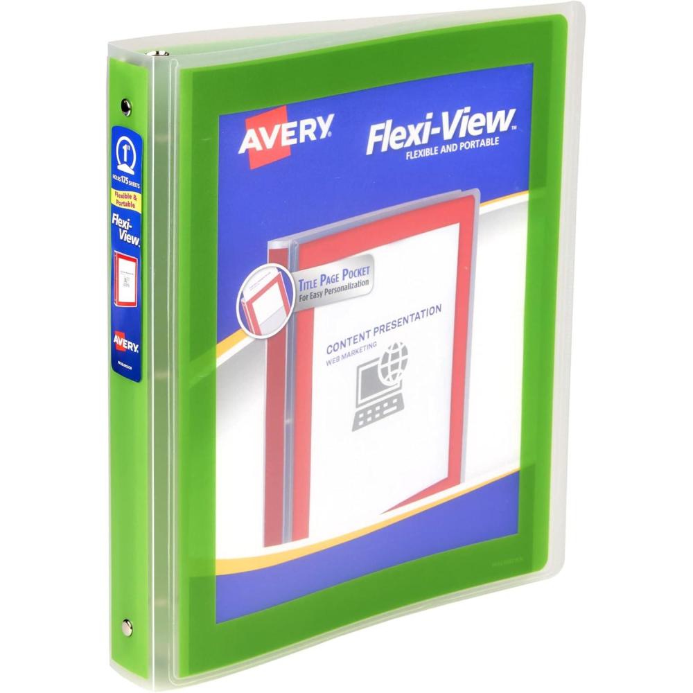 imageAvery FlexiView 3 Ring Binder 1 Inch Round Rings 1 Blue Binder 17607Chartreuse Green