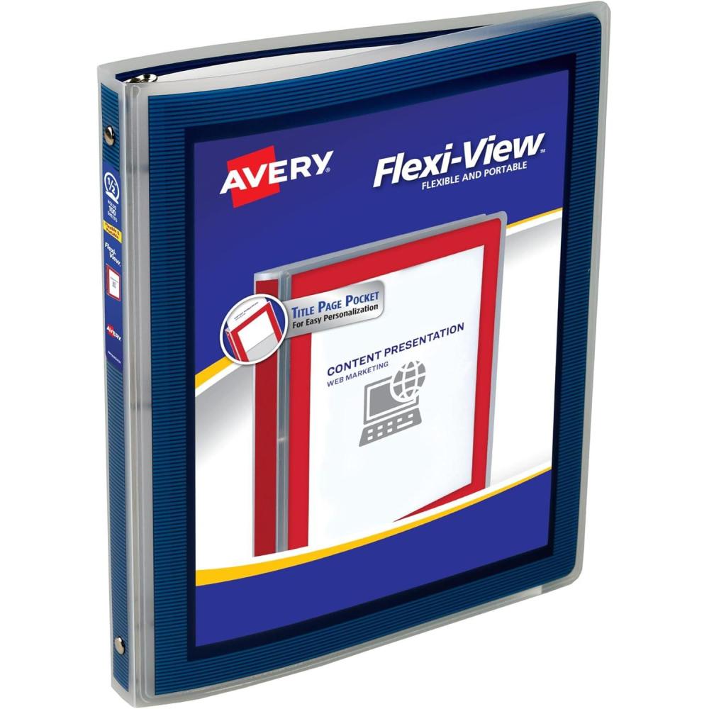 imageAvery FlexiView 3 Ring Binder 1 Inch Round Rings 1 Blue Binder 17607Navy Blue